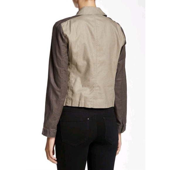 Eileen Fisher Moto Jacket Coated Organic Linen Asymmetric Casual Taupe Size PL - Picture 4 of 16